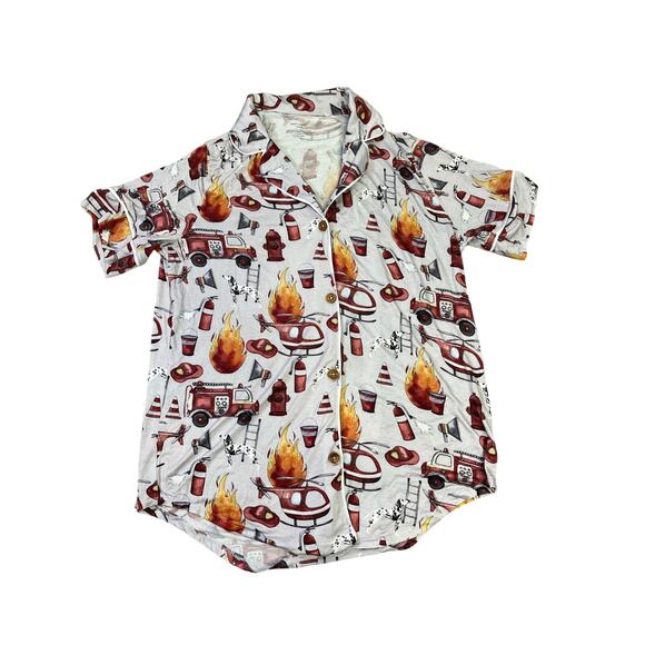 Posh Peanut Fire Station‎ Print Bamboo Pajama Top, Sz S, Button-Up Nursing - Picture 1 of 8